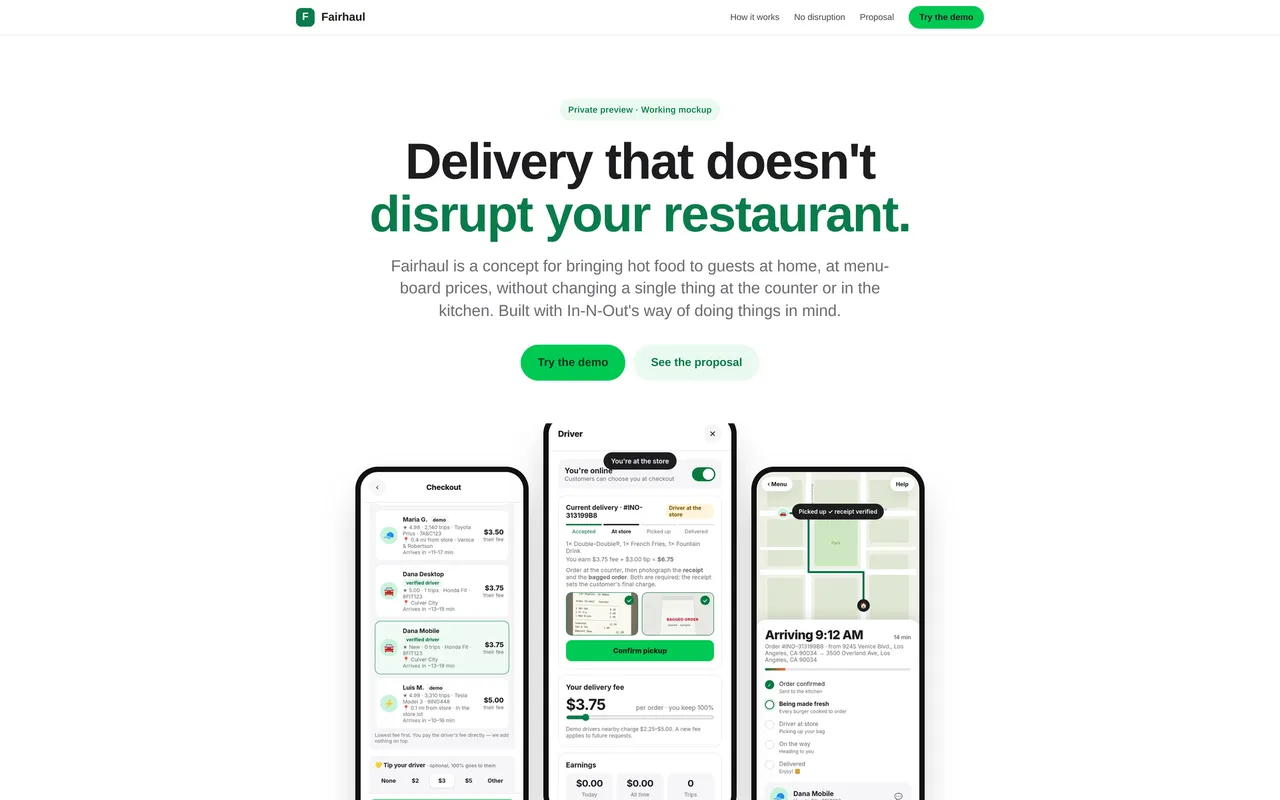 Driver screens from the delivery app demo build: application under review, and approved driver onboarding