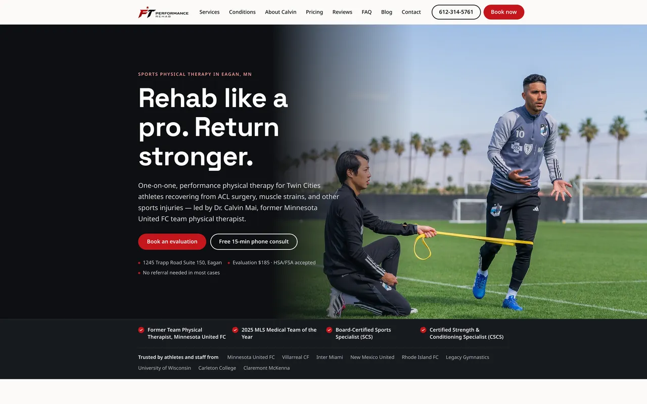 Screenshot of the First Touch Performance Rehab rebuild preview homepage
